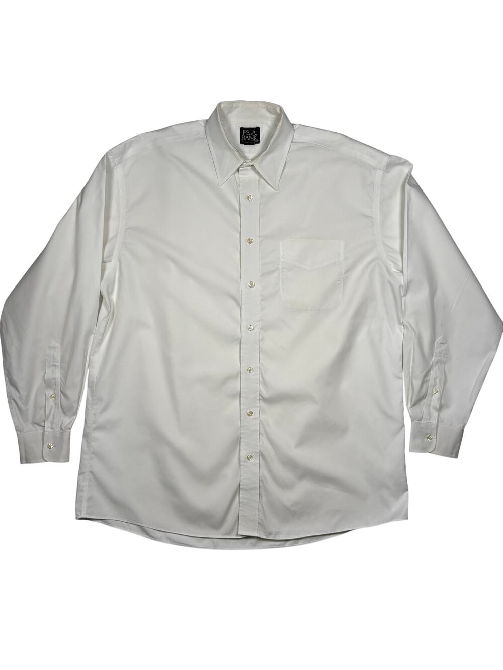 Jos A Bank Traveler Dress Shirt Mens L 16.5 35 White Cotton Button Up